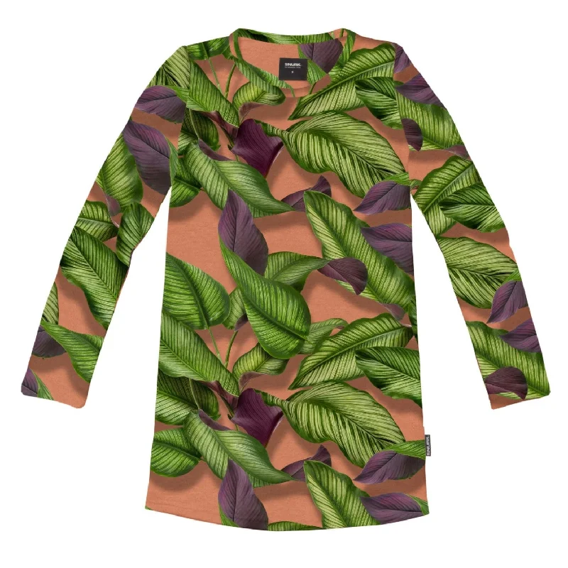 Women's Vacation Attire Artful Design SNURK Fresh Leaves Long Sleeve Dress Women