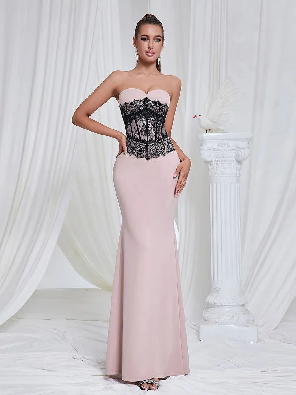 Women's Holiday Clothes Playful Elegance Strapless Sleeveless Lace Maxi Mermaid Dress HB10189