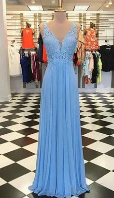 Women's Occasion Wear Clothing Chic Sophistication Sexy Prom Dresses with V-Neck Appliqued Lace Long Chiffon Party Gowns    cg19952