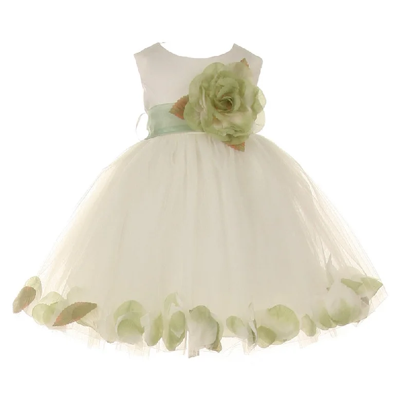 Women's Workout Garments Contemporary Elegance Baby Girls Ivory Sage Petal Adorned Satin Tulle Flower Girl Dress 6-24M