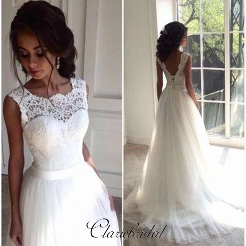 Affordable Women's Clothes Contemporary Chic Lace Tulle Lace Up Wedding Dresses, Newest Popular Wedding Party Dresses