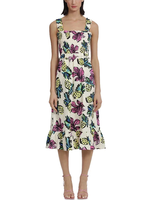 Formal Clothing For Women Coastal Beach - Inspired Style Womens Smocked Floral Print Midi Dress