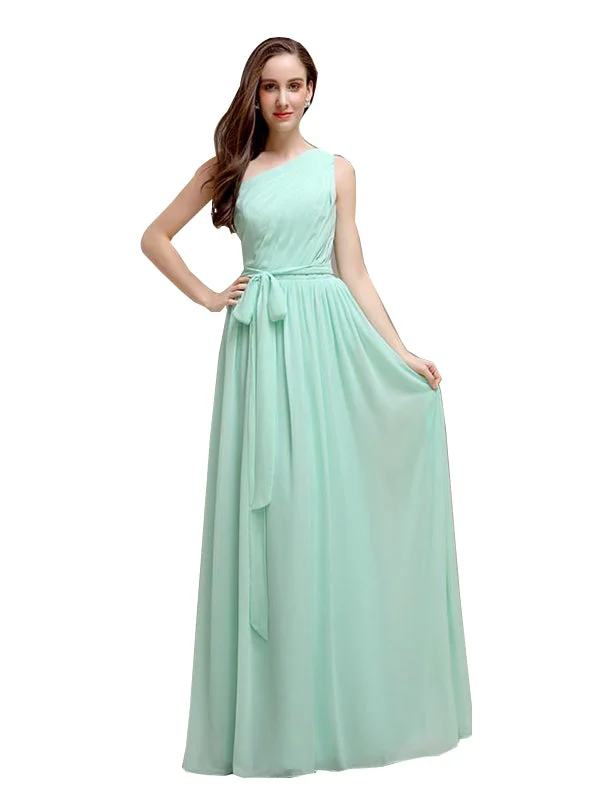 Women's Clothing For Everyday Wear Chic Urban Fashion Look Beautiful A-line One-Shoulder Sleeveless Floor-Length Bridesmaid Dresses