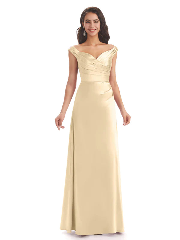 Women's High-Fashion Attire Feminine Charm Elegant Soft Satin V-neck Long Wedding Bridesmaid Dresses Online In Stock