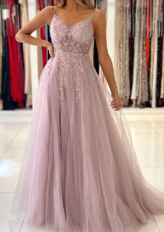 Women's Trendy Casual Clothes Lightweight Fabric Women Tulle Beaded Prom Dresses Long A-Line Evening Gowns Formal Party Dress YPD347