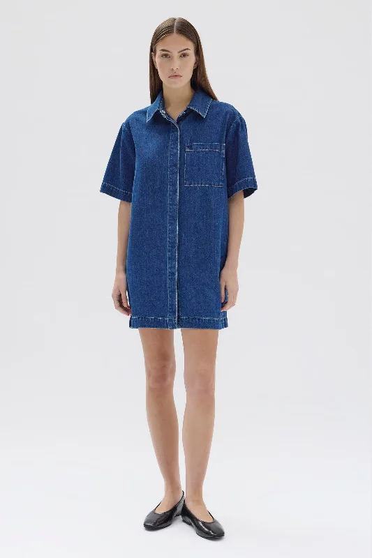 Women's Timeless Attire Everyday Glamour Denim Mini Shirt Dress