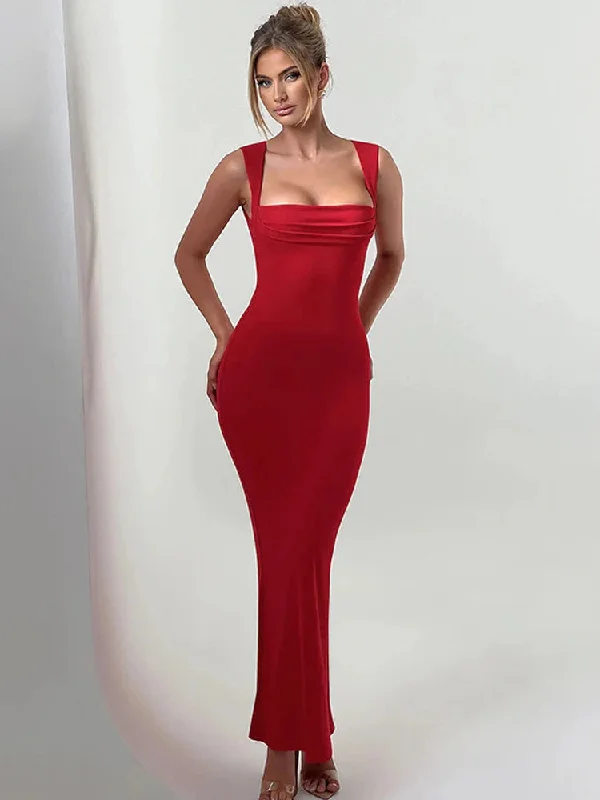 Women's Active Clothing Vintage Charm Sleeveless Pleated Maxi Evening Party Dress - Elegant and Sexy