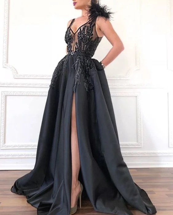 Women's Professional Outfit Ethnic Cultural Event Wear Cute black satin sweetheart neck long prom dress    cg22089