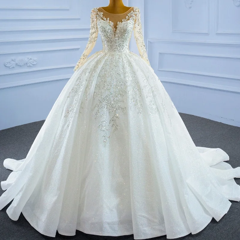 Women's Sporty Clothes Graceful Movement Sparkly Luxury Princess Puffy Wedding Dress with Long Sleeve