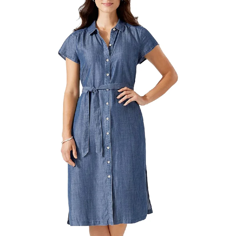 Tailored Clothing For Women Luxury Comfort Tommy Bahama Women's Mission Beach Indigo Shirt Dress - Mid Sun Wash