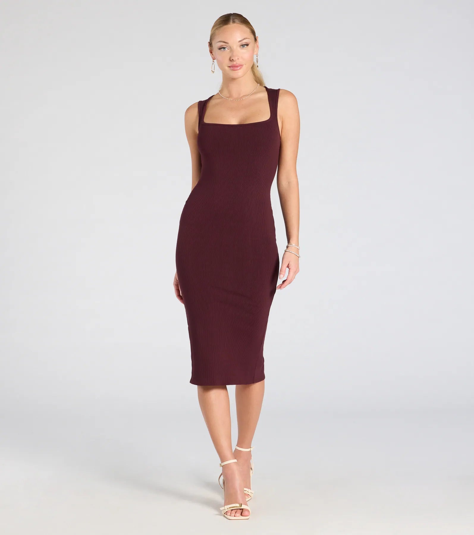 Women's Plus-Size Garments Coastal Beach - Inspired Style Contemporary Sleek Bodycon Midi Dress