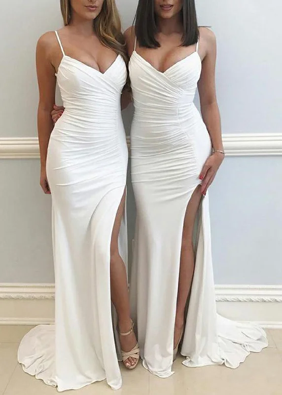 Women's Holiday Outfit Lightweight Fabric Women Side Slit Prom Dress Long Spaghetti Straps Evening Gowns Fashion Formal Party Dress YPD807