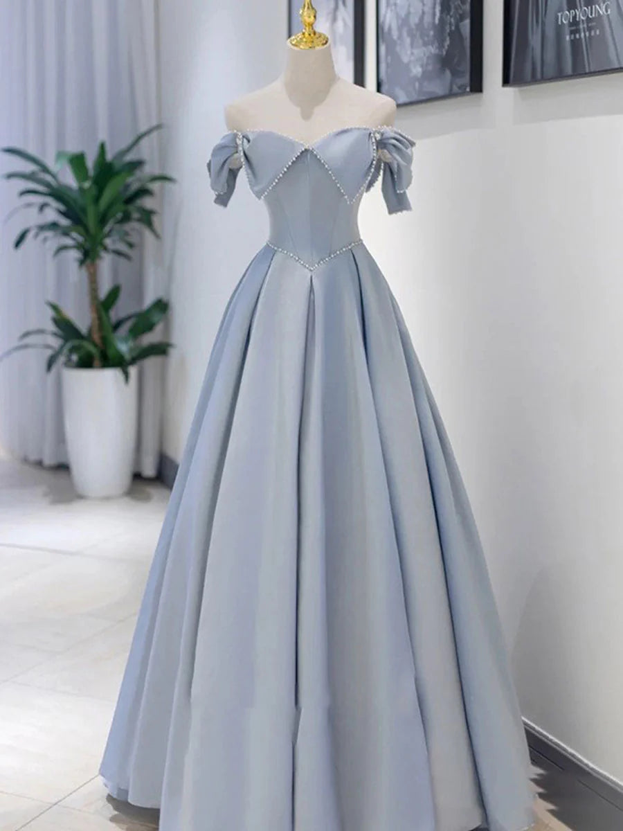 Chic Clothes For Women Luxe Layering Amzcw Blue Satin long prom dress blue A line bridesmaid dress formal wear dresses