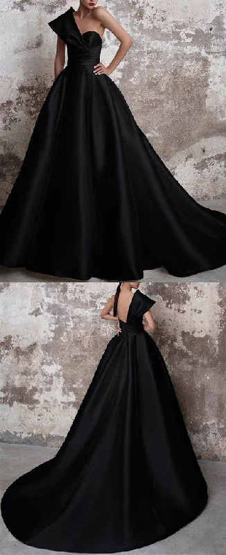 Women's Casual Wear Outfit Parisian Effortless Chic Style Unique Style One Shoulder A Line Satin Black Evening Long Dress prom dress, evening dress    cg22002