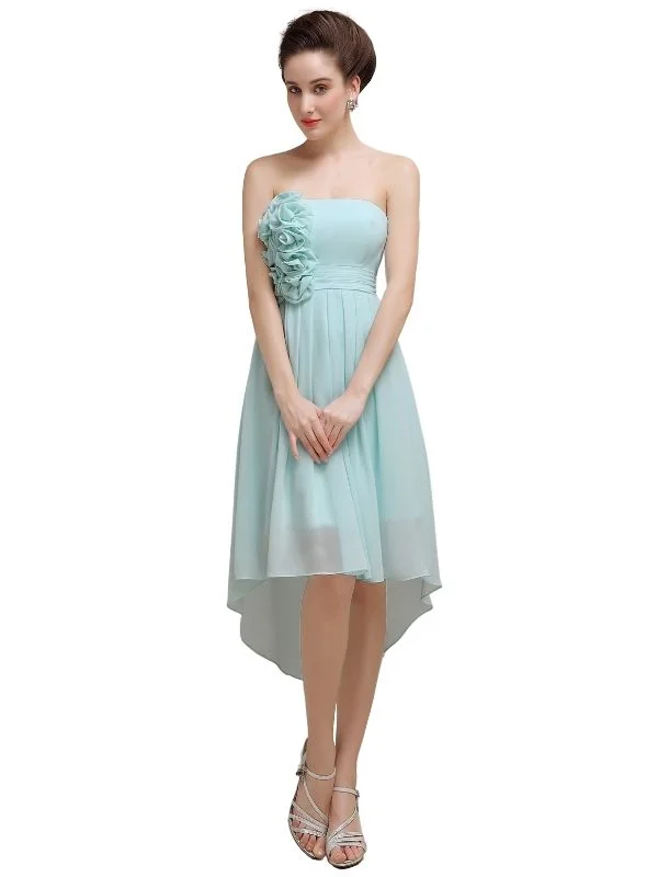 Women's Elegant Garments Dreamy Draping Straight High Low Chiffon Short Bridesmaid Dresses