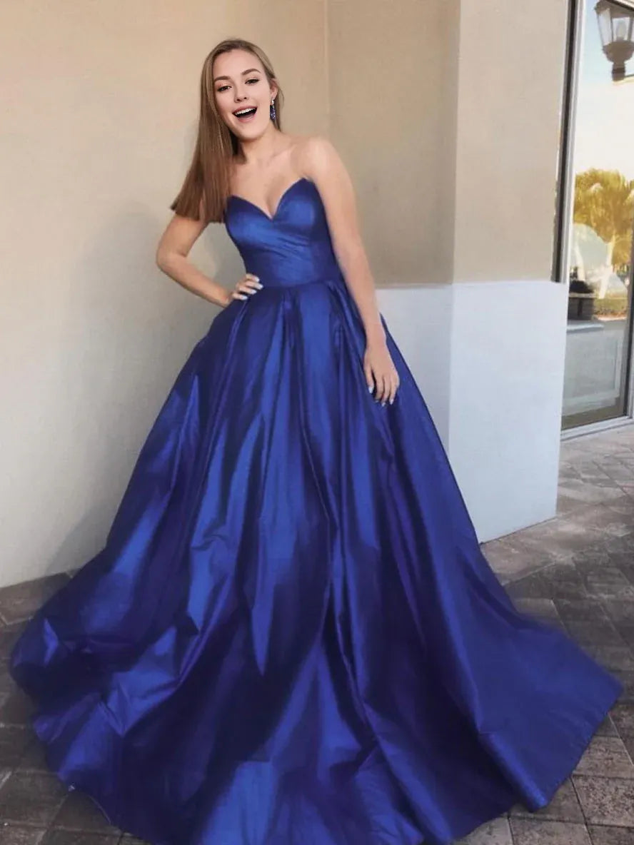 Vintage-Inspired Women's Apparel Chic Sophistication Amzcw Simple blue satin long prom dress blue satin bridesmaid dress stores with prom dresses