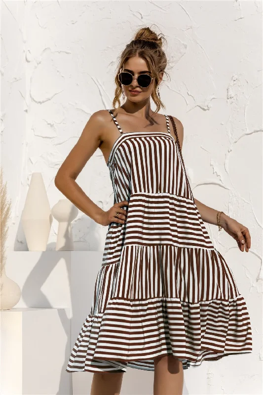 Women's Travel Garments Boho - Chic Festival - Ready Style Striped Tiered Sleeveless Dress