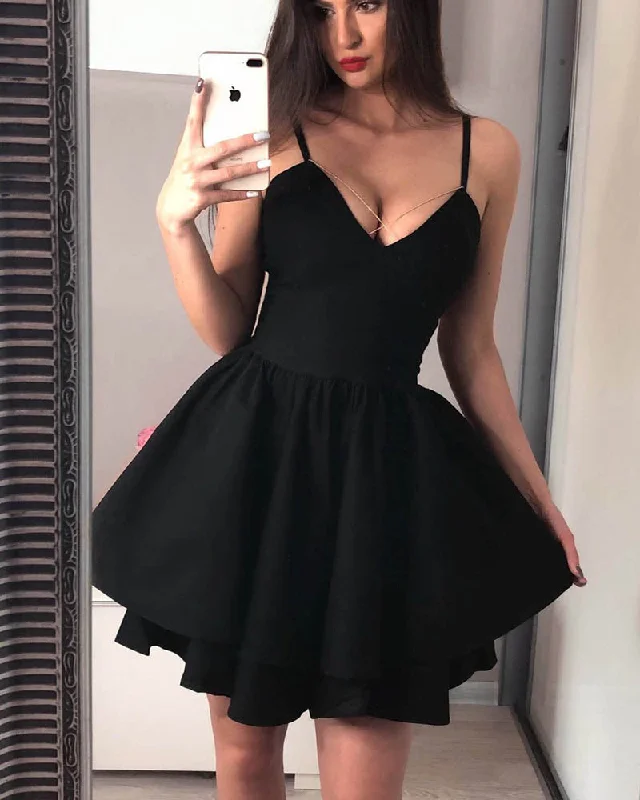 Women's Active Garments For Workouts Classic Timeless Elegant Style Spaghetti Straps Black Short Prom Dresses Graduation Gown SP320