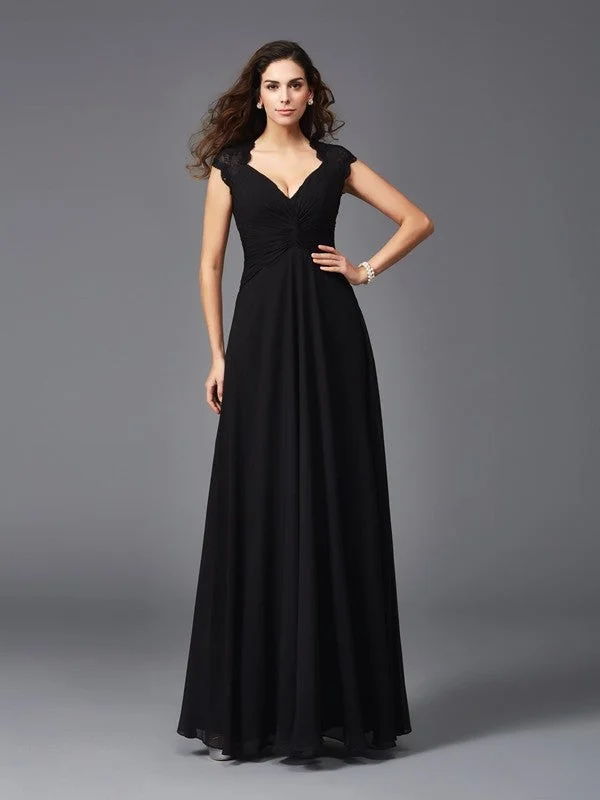 Women's Fashionable Attire For Work Effortless Grace A-Line/Princess V-neck Sleeveless Long Chiffon Bridesmaid dresses