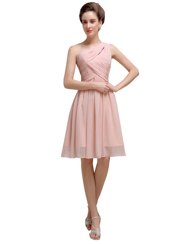 Women's Evening Clothes Bold Patterns Pretty One-shoulder A-line Knee-Length Bridesmaid Dresses