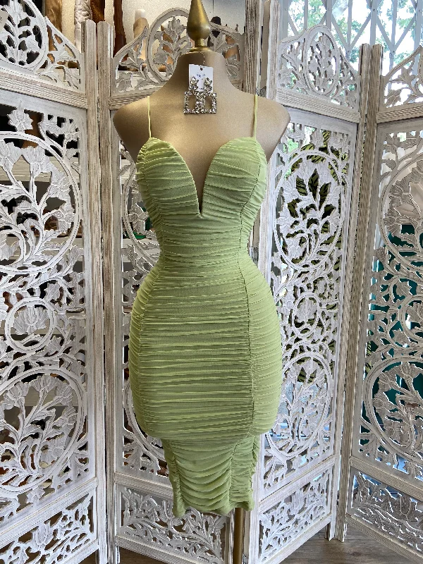 Women's Activewear Attire Today Only Pistachio V Ruched Bodycon Dress