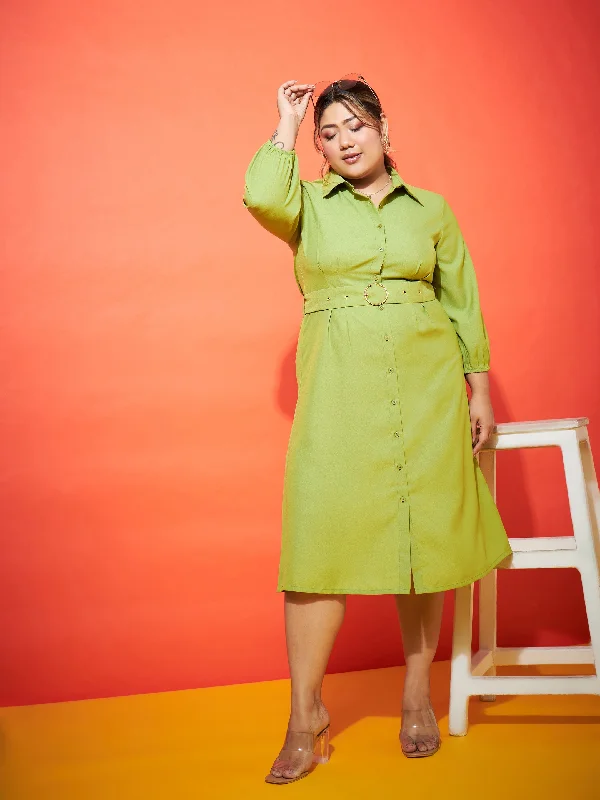 Women's Trendy Garments Playful Elegance Women Green Front Button Shirt Dress