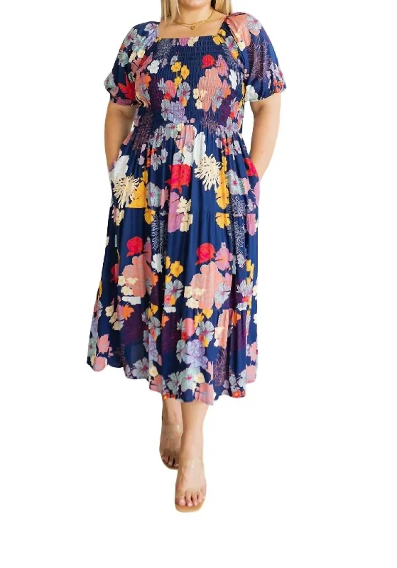 Women's Vintage-Inspired Clothing Vintage Charm Farmer's Market Floral Maxi Dress In Navy