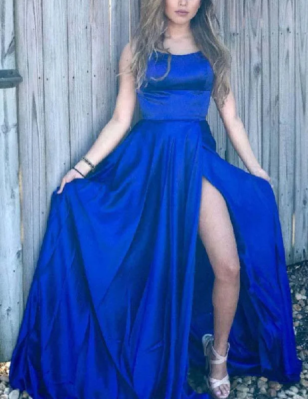 Women's Evening Clothing Classic Timeless Elegant Style Women Royal Blue Prom Dresses Long Side Slit Evening Gowns Formal Party Dress YPD342