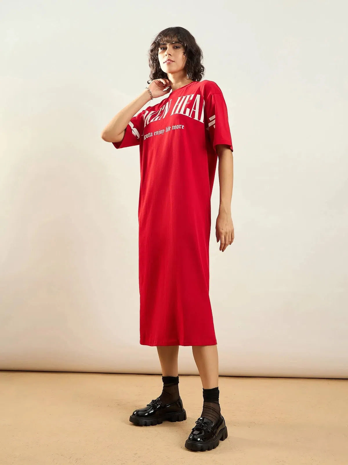 Women's Seasonal Clothes Casual Weekend Relaxed Style Women Red BROKEN HEART Printed T-Shirt Dress