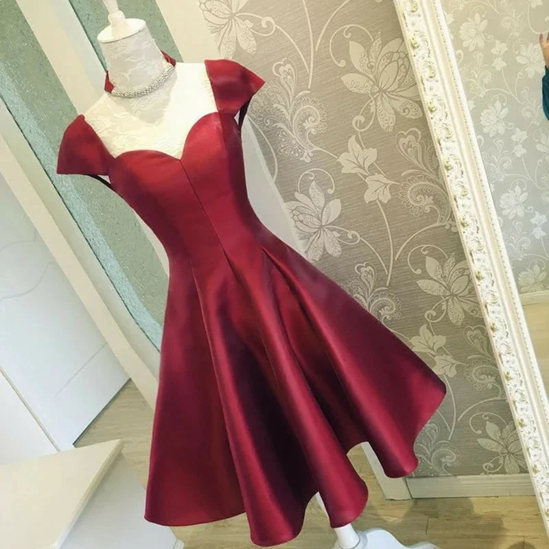 Women's Holiday Clothing Flowy Fabric 2025 Cap Sleeves Burgundy Short Homecoming Dresses A Line 8th Graduation Gown