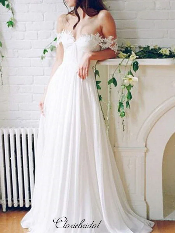 Women's Plus-Size Clothes Statement Piece Sexy Lace Long A-line Chiffon Wedding Dresses, Off the Shoulder Wedding Dresses