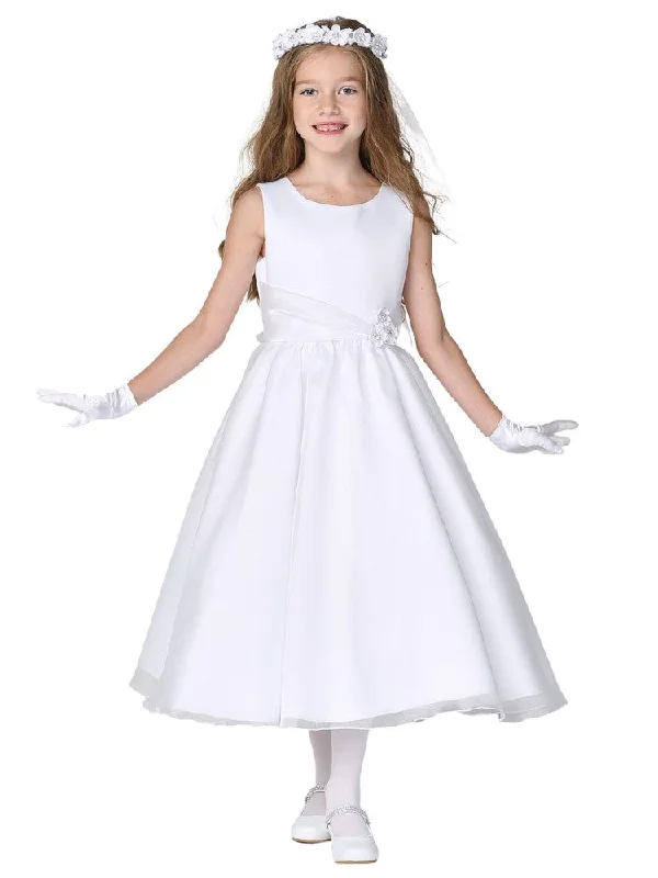 Women's Comfortable Lounge Garments Fashion-Forward Style Girls White Satin Top Crystal Organza Skirt Communion Dress 6-12