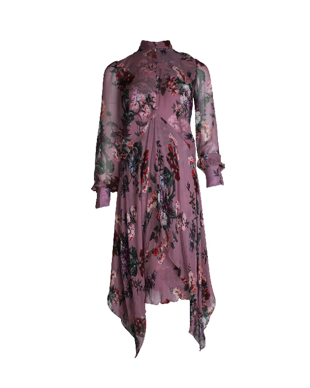 Elegant Clothing For Women Final Clearance Erdem Kaylah Floral-Print Midi Dress in Purple Silk