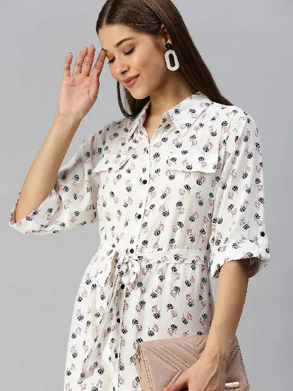 Affordable Luxury Women's Apparel Minimalist Chic Women's White Printed Shirt Dress-AE-444942-White