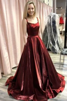 Plus-Size Women's Clothing Romantic Flair Simple Burgundy Satin Open Back Long Pageant Prom Dress  cg7547