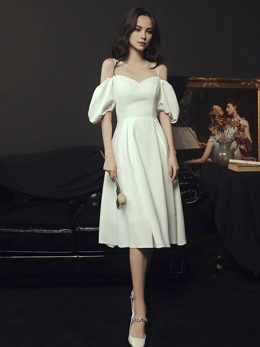 Women's Vacation Clothes Romantic Detailing Amzcw Simple white sweetheart neck short prom dress white bridesmaid dress prom dresses shops