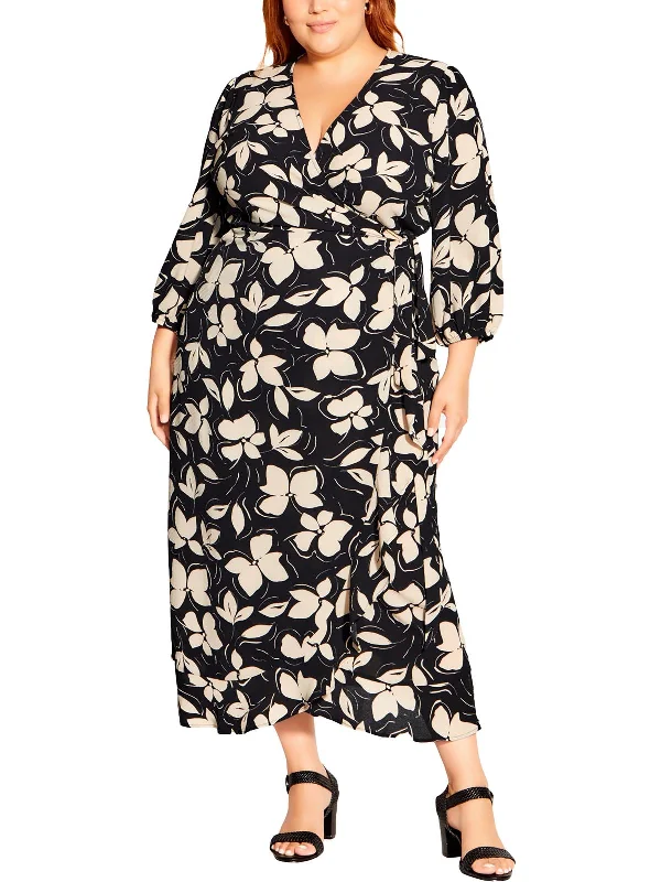 Stylish Women's Clothing Chic Urban Fashion Look Womens Textured Floral Print Wrap Dress