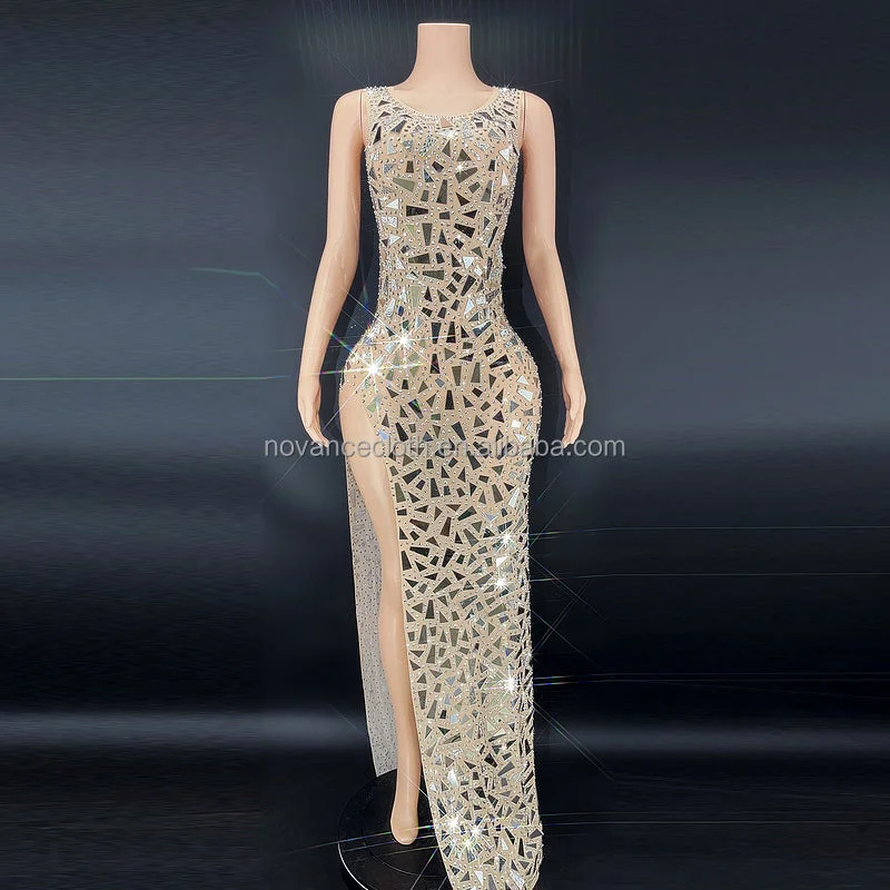 Formal Garments For Women Elevated Style NOVANCE Y2125-B summer 2023 elegant Sexy High Slit Sleeveless sparkling Mirror Sequins maxi party dress evening dresses