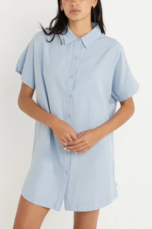 Modern Women's Attire Casual Elegance Classic Shirt Dress Blue