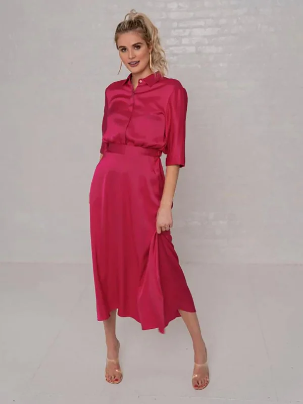 Women's Stylish Professional Apparel Feminine Elegance Third By Cee Elastic Waist Midi Shirt Dress