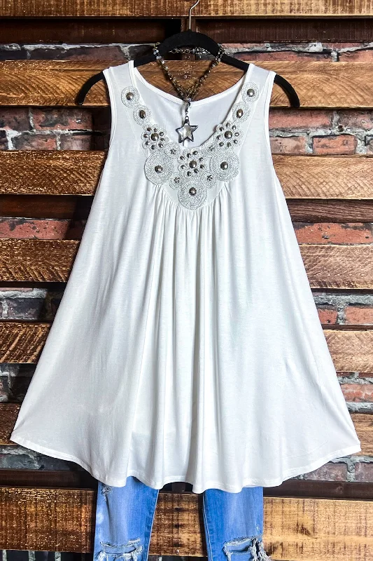 Women's Athleisure Apparel Formal Outfit PERFECTLY DARLING OFF WHITE SLEEVELESS TUNIC