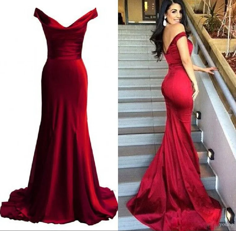 Vintage-Inspired Garments Elevated Style SIaoryne LP025 Burgundy Long Mermaid Prom Dresses Long Party Gowns off the Shoulder