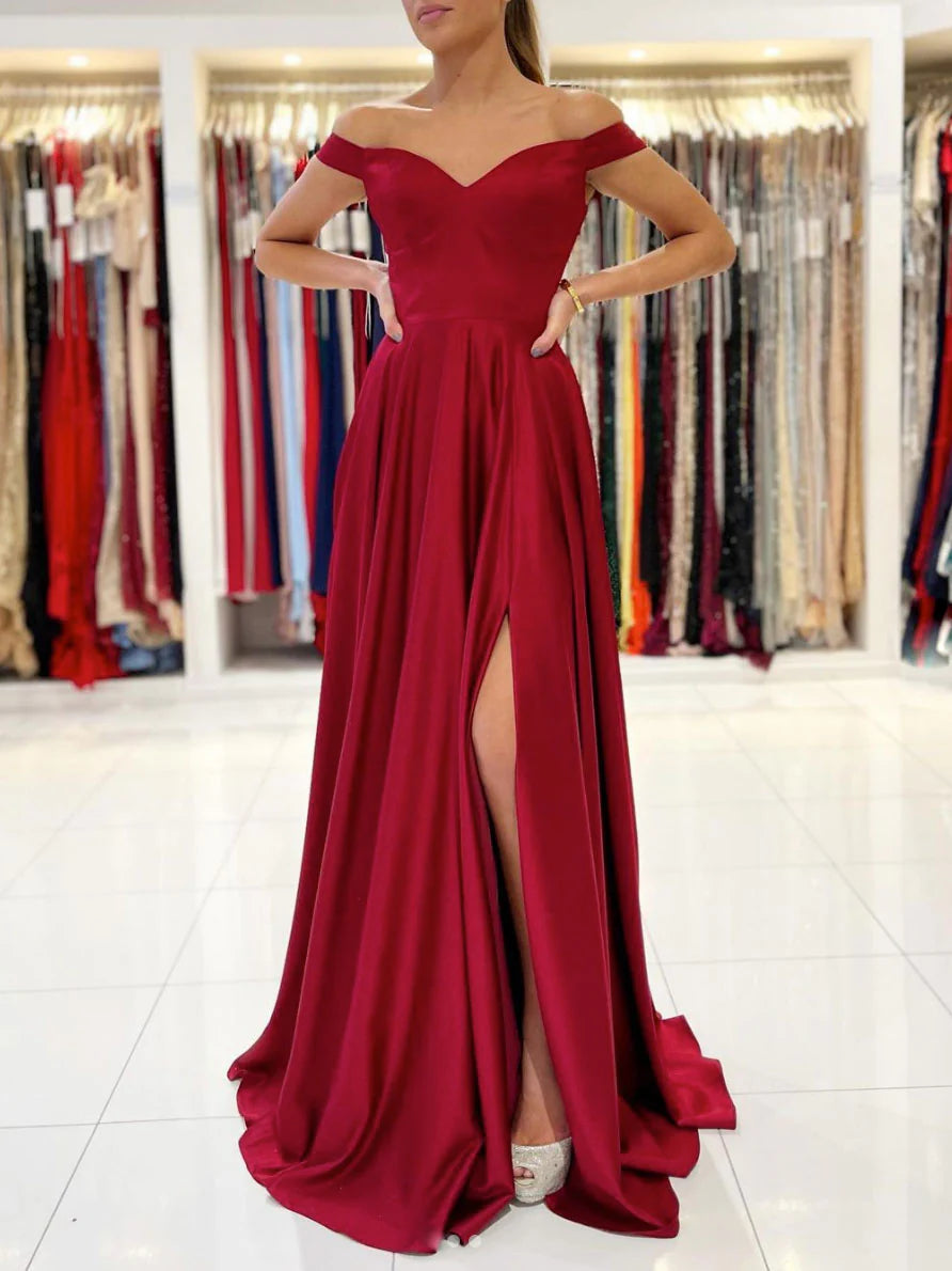 Women's Sports Apparel Feminine Elegant Amzcw Simple sweetheart satin long prom dress burgundy bridesmaid dress formal wear dresses