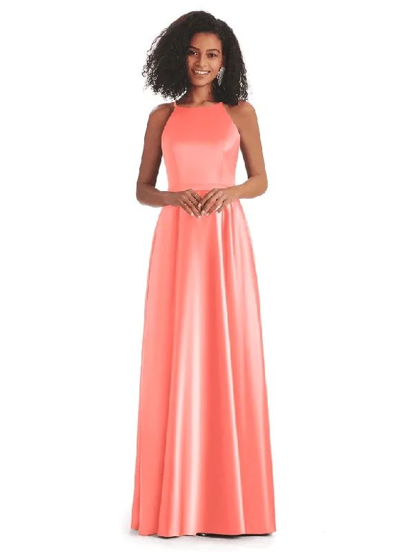 Women's Casual Wear Outfit Minimalist Office - Ready Style Soft Satin A-Line Halter Floor-Length Mermaid African Bridesmaid Dresses In Stock