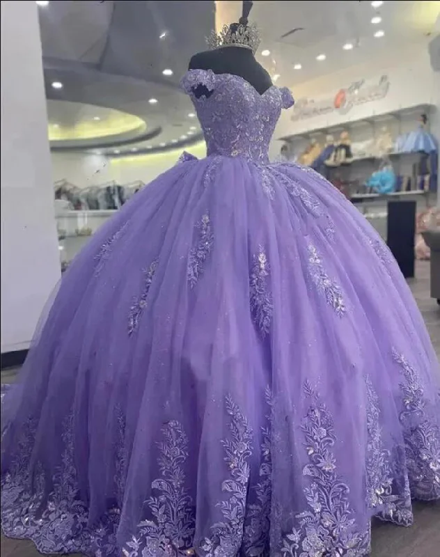 Trendy Athleisure Clothing For Women Everyday Glamour Lace Beading Lavender Ball Gown Quinceanera Dresses Sweet 16 Party Gown Vestidos de Nova WD46302