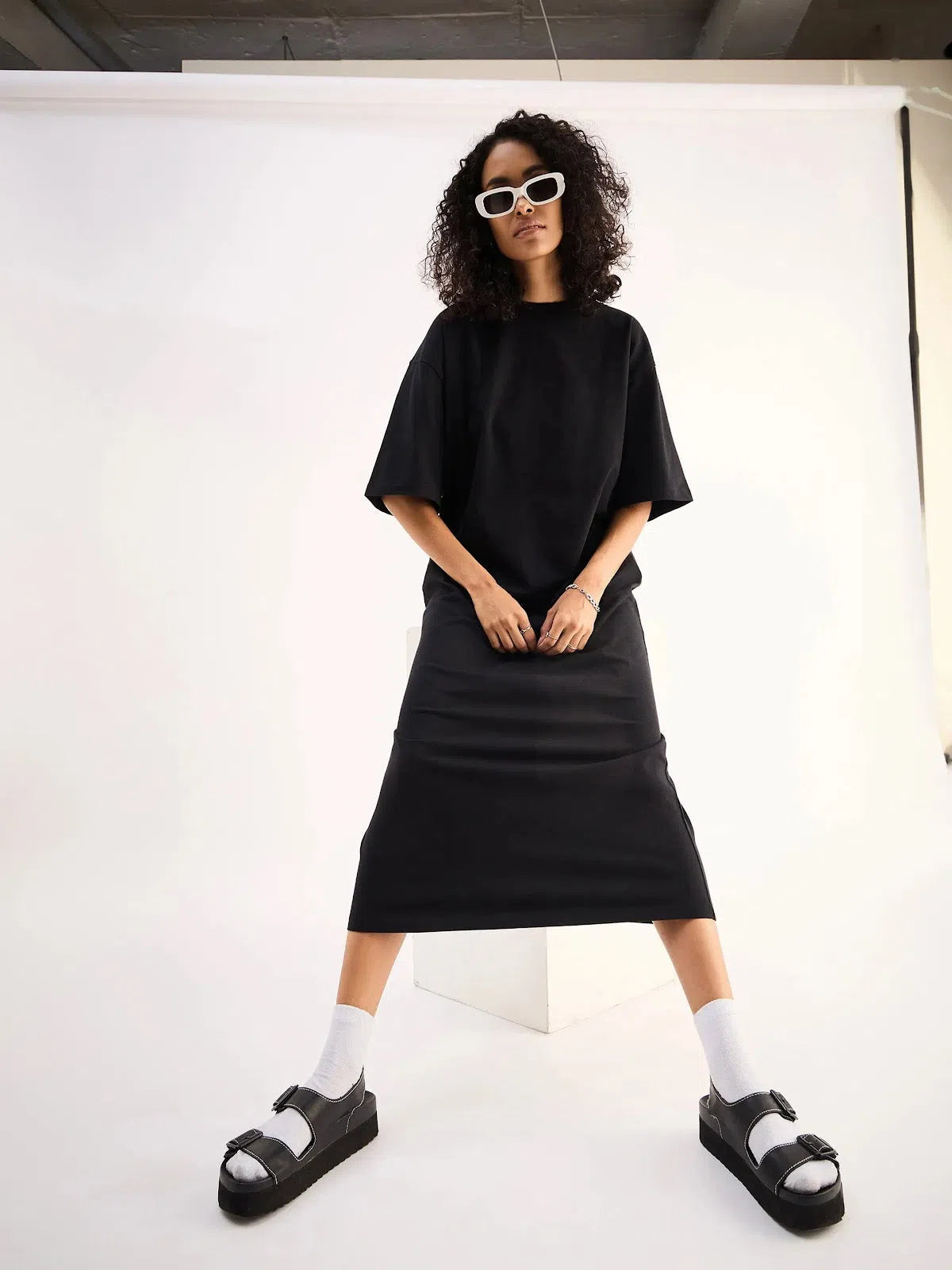 Women's Trendy Clothes Elevated Style Women Black Oversized T-Shirt Dress