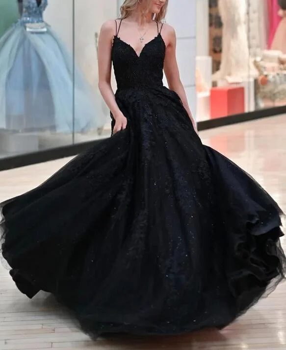 Modern Women's Clothes Seasonal Trend Women Black Appliques Prom Dresses Long A-Line Evening Gowns Formal Party Dress YPD306