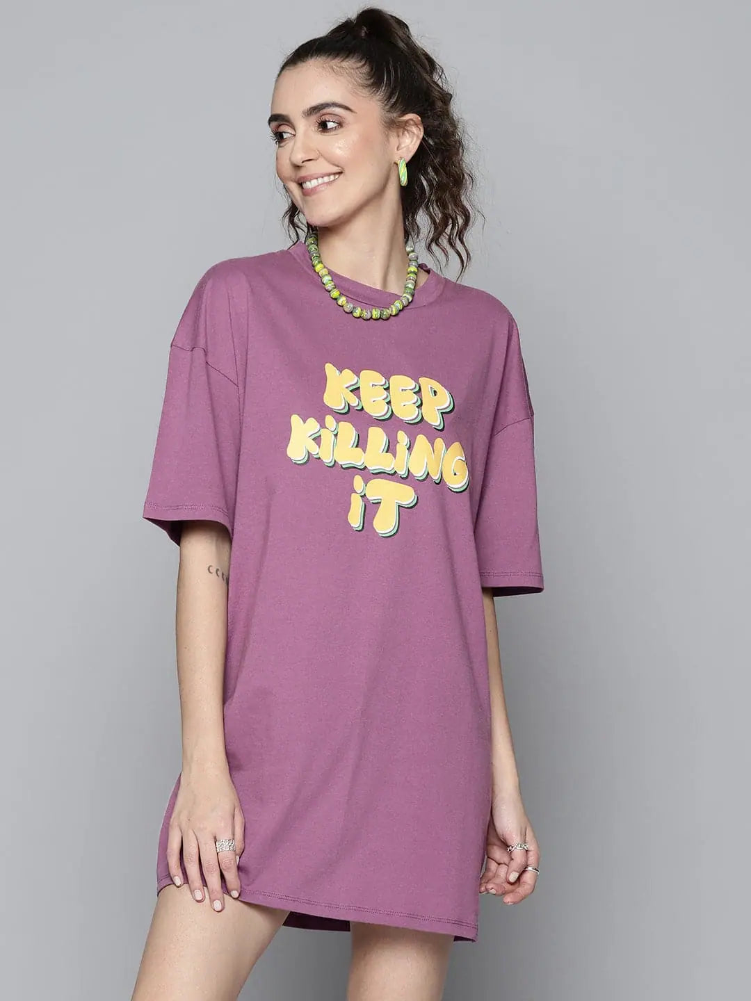 Charming Women's Garments Casual Weekend Relaxed Style Women Purple KEEP KILLING IT T-shirt Dress