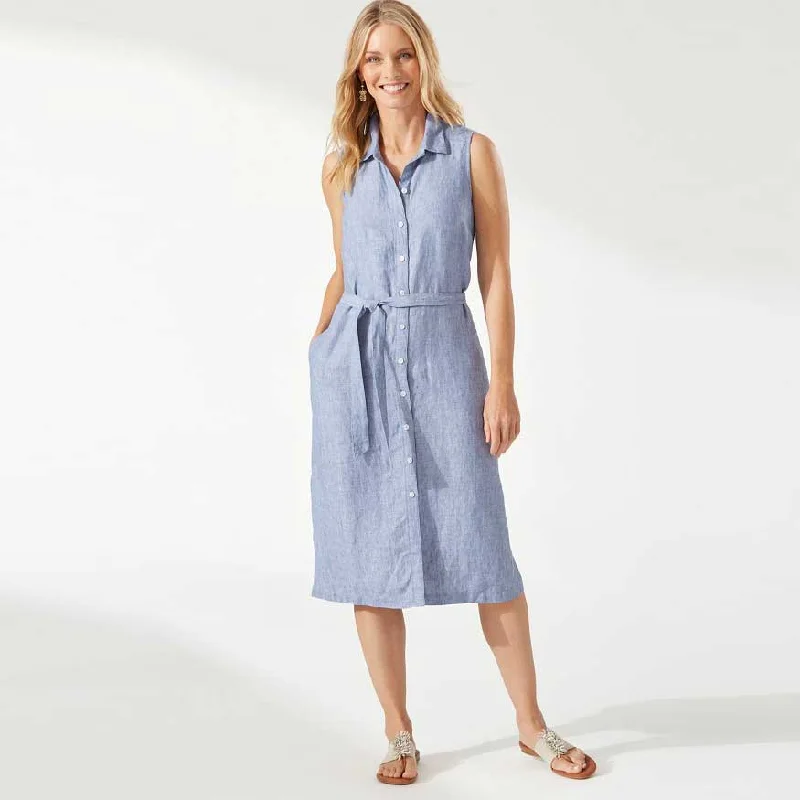 Vintage-Inspired Women's Clothes Limited - Stock Tommy Bahama Women's Two Palms Linen Shirt Dress - Chambray