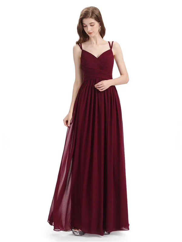 Women's Plus-Size Outfit Effortless Sophistication Spaghetti Straps Chiffon A-line Sleeveless V-neck Floor-Length Bridesmaid Dresses